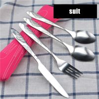 4Pcs Steel Knifes Fork Spoon Set Family Travel Camping Cutlery Eyeful Four-piece Dinnerware Set with Case Flatware Sets