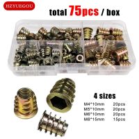 ►✁▥ 75pcs/box Mix Size Insert Nut E-nut M4 M5 M6 M8 Set Kit Thread Embedded Hex Hexagon Socket Head Wood Furniture Bed Cabinet Table