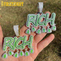 New Iced Out Bling CZ Letter Rich Fluorescence Pendant Necklace Zircon Money Bag Dollar Sign Charm Necklaces Men Hip Hop Jewelry