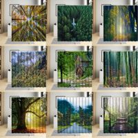 Misty Forest Nordic Style Shower Curtain Set With Hooks Green Natural Landscape Home Decor Screens Waterproof Bathroom Curtains