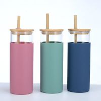 500Ml Creative Silicone Sleeve Glass Mug With Bamboo Lid Straw Portable Drinking Bottle Water Cup Cute Tumbler Drinkware