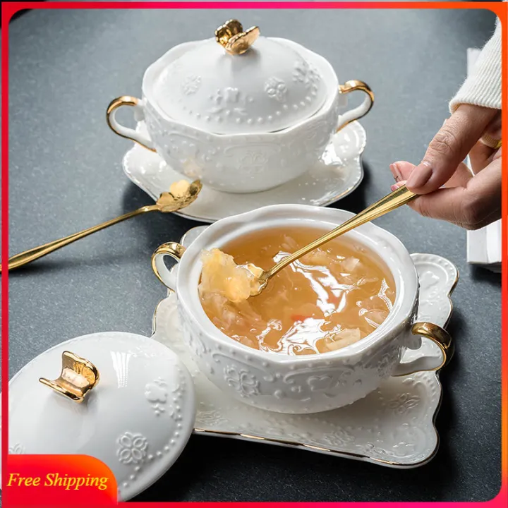 european-style-dessert-small-tableware-embossed-soup-cup-with-lid-ceramic-bowl-stew-cup-creative-household-health-bowl-dish-set