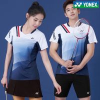 Yonex ชุดสำหรับทั้งหญิงและชายชุดแบดมินตันแห้งเร็ว,ชุดเสื้อยืดพิมพ์ลายกระโปรงสั้นแขนสั้นกีฬาเทนนิส