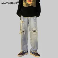 MAYCHEER Checkerboard ripped jeans Men