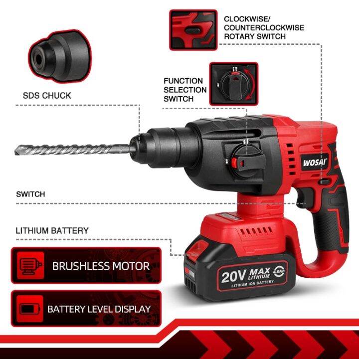 WOSAI MTSeries 20V Brushless Electric Hammer 4500 IPM Electric Tool