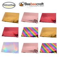 Beebeecraft 50 แผ่นฟอยล์ร้อนกระดาษปั๊ม 11.42x7.3in สี่เหลี่ยมผืนผ้ากระดาษฟอยล์เมทัลลิคโอนฟอยล์สีทองแผ่นถ่ายโอนสำหรับ DIY Craft Embossing Scrapbooking การ์ดหนัง DIY ตกแต่ง