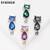 【hot】❁℗  Broche de cristal delicado do gato arco emblemas brilhantes da flor Pin bonito gatinho terno unisex acessórios simples vestuário