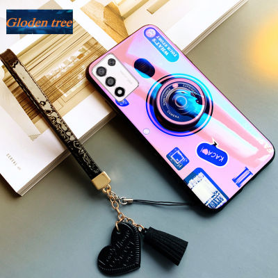 Gloden tree For Realme 9 5G Speed Case Camera Pattern + Stand + Beautiful Tassel Hand Strap Protective Back Cover Couple Cases