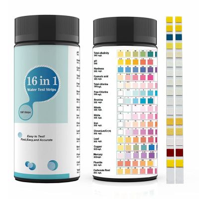 16 in 1 Water Test Kits 100PCS Drinking Water Testing Strips Tap and Water Test Strip&amp;ETesting for PH Lead Chlorine Inspection Tools