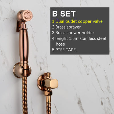 Hand Held Bidet Sprayer Rose Gold Brass Douche Toilet Kit Toilet Shattaf Shower Head Copper Valve Set Faucet AP2109