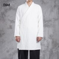 2020 Chinese style improved Hanfu shirt mens youth Tang suit retro style linen jacket long section slung cardigan robe