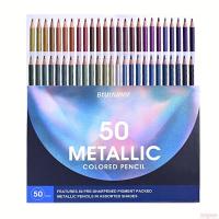 Brutfuner ดินสอสีสำหรับวาดภาพระบายสีดินสอสีเมทัลลิก50ชิ้นไม้เนื้ออ่อนดินสอสำหรับอุปกรณ์ศิลปะระบายสีร่างศิลปิน