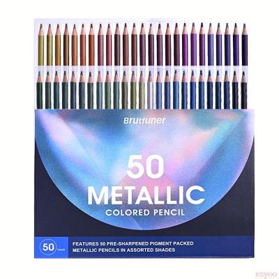 Brutfuner ดินสอสีดินสอสีเมทัลลิก50ชิ้น,ดินสอสีไม้เนื้ออ่อนเหมาะกับการวาดภาพอุปกรณ์ศิลปะสี