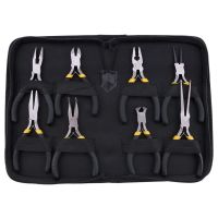 8PCs Mini Pliers Set, Long Nose with Teeth, Flat Jaw, Round Curve Needle Diagonal Nose Wire End Cutting Cutter Linesman Plier with Black Grips &amp; Protective Pouch