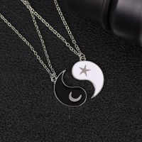 2pc paired Fashion Taichi yinyang Matching Couple lovers Pendant Necklace sun star moon Best Friend bff friendship neck Chain