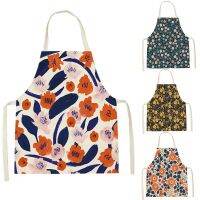 1Pcs Kitchen Apron Floral Flowers Printed Sleeveless Cotton Linen Aprons for Men Women Home Cleaning Tools