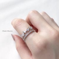 Lusia leaf ring. (แหวน 2 ชั้น งานชุบทองคำขาว เพชร CZ) บริการเก็บเงินปลายทาง