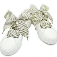 【HOT】▧ 4 cm Width Embroidery Striped Bow Tie Shoelaces Widened Leisure Sneakers Shoes