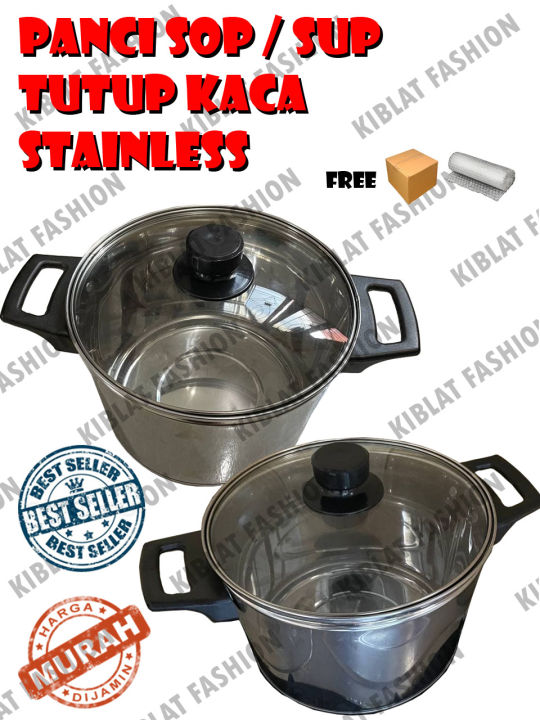 Panci Sop / Sup Tutup Kaca Tebal Stainless / Stenlis MURAH | Lazada ...