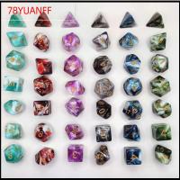 78YUANFF 7Pcs/set 7-Die ลูกเต๋า DND D4 D6 D8 D10 D12 D20 เกมตาราง ลูกเต๋าเกม ทนทานต่อการใช้งาน อะคริลิค ลูกเต๋าหลายด้าน TRPG DND