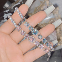 LoveWatch Aquamarine สร้อยข้อมือบุษราคัม18K ชุบทองวัยรุ่นกำไลข้อมือคริสตัลสีชมพู