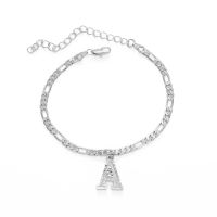 Anniyo 21cm+10cm Extender ChainA-Z Initial Silver Color Letter Anklet Women Alphabet Jewelry Foot Chain Figaro Chains #233806B