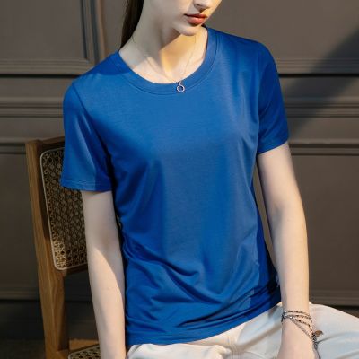 [COD] Modal t-shirt short-sleeved womens thin round neck large size 2023 summer new bottoming tops