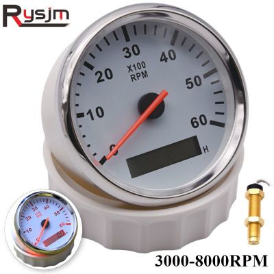 Universal 85มม. เรือ Tachometer Marine Tacho Meter Gauge LCD Hourmeter 6000RPM 8000 RPM Meter รถ Tacometro Toerenteller 12V/24V