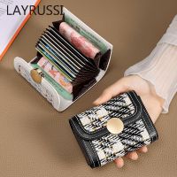 Tempat Kartu Retro LAYRUSSI Dompet Lipat Mini Wanita Casing Multi Kartu Bisnis Dompet Koin Kulit PU Wanita Tas Uang Clutch