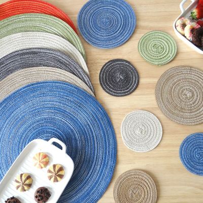 36cm Cotton Yarn Placemat Fabric Woven Round Heat Insulation Pad Western Placemat Anti-scalding Coaster Bowl Table Mat Pot