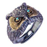 ไวกิ้งสัตว์แหวน Retro Silver Red Eye Owl แหวนปรับรูเปิดได้ Cool ชาย Hipster แหวนพังก์ของขวัญ
