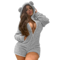 Winter Teddy Ear Cute Sleepwear Onesies Women Sexy Ladies Plush Thickened Kawaii Hooded Pajamas Homewear Warm Jumpsuit Nightgown