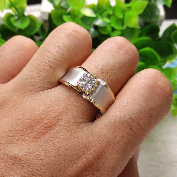 moissanite-แหวนแฟชั่นสองสี-ทองคำขาว-18k-แบบเรียบ-สไตล์ยุโรปและอเมริกา