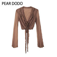 PEAR DODO ฝรั่งเศสคอวีผูกตาข่ายครีมกันแดดแขนยาวคาร์สำหรับผู้หญิง