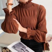 【Ready Stock】Fashion Ruffled Half Turtleneck Chiffon Bottoming Shirt V814