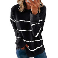 Spot parcel post Womens Clothing 2022 New Autumn wish Popular round Neck Loose Striped Printed Long Sleeves T T-shirt Womens Sweater