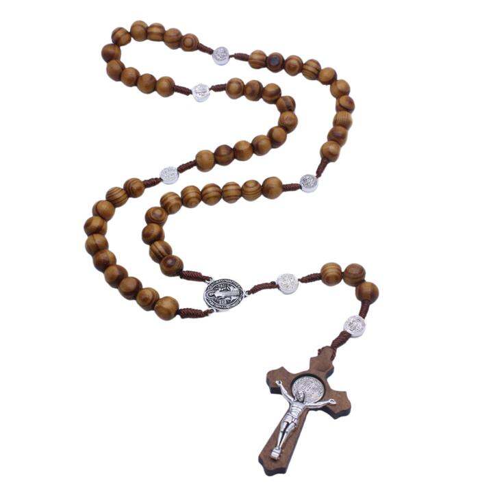 Aituan Rosary Cross Pendant Wooden Rosaries ST. Benedict Beaded Rosary ...