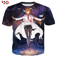 2023 NewHX ฤดูร้อน3D พิมพ์ผู้ชายผู้หญิงอะนิเมะ Steins Gate ผู้ชาย T เสื้อ Harajuku แขนสั้นเสื้อยืด Casual Streetwear Pullover Tops HX786