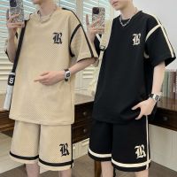 【hot seller】 casual suit mens trendy printing new loose sports short sleeves set with handsome clothes