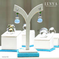 Lenya Jewelry ต่างหูดีไซน์เก๋ประดับอะความารีนแท้ (Aquamarine) ไพลินแท้ โครมไดออฟไซด์ และเพชร DiamondLike