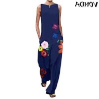 COD DSFERTEREERRE Vonda Women Casual Sleeveless Floral Printed Wide Leg Long Jumpsuits