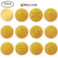 Beebeecraft 100pcs นูนทองฟอยล์ใบรับรองซีล Word ขอบคุณ Self กาวสติกเกอร์ เหรียญสติกเกอร์ตกแต่งการรับรอง Graduation Corporate ซีล Notary Seals ซองจดหมาย