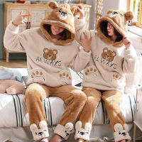 Couple Pajamas Set Winter Thicken Pyjamas Women Men Cute Bear Sleepwear Pijama Homewear Two Piece Suit Pijamas Mujer