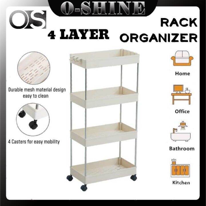 4 Layer Moving Rack Kitchen Storage Shelf Wall Cabinets Home Bedroom ...