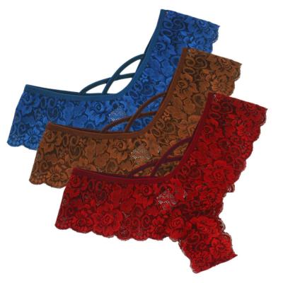 Beautier กางเกงชั้นในเอวต่ำลายดอกไม้ลูกไม้สำหรับผู้หญิง3ชิ้นกางเกงในสายกางเกงชั้นในจีสตริง