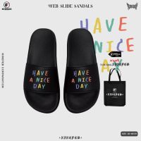 9FEB AX020 slide sandals ลาย have a nice day แถมฟรี TOTEBAG NINEFEB พร้อมส่ง