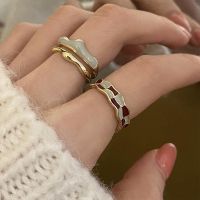 Korean version of niche unique design sense enamel checkerboard ring womens French retro index finger ring 2022 new trend 〖WYUE〗