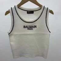 Balmain∮ ปารีสฤดูร้อนของผู้หญิงจดหมายใหม่เสื้อกั๊กเซ็กซี่กับสวมใส่ภายในและภายนอกเสื้อกั๊กแขนกุดสั้นด้านบนตัดสะดือออกแบบบางสายถักเสื้อกันหนาวด้านบน