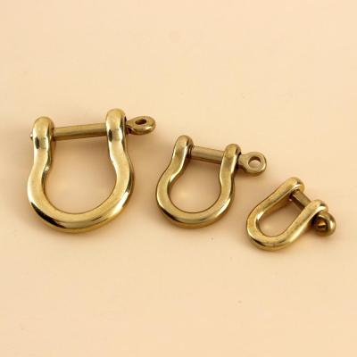 ทองเหลือง Carabiner D Bow Shackle Fob Key Ring พวงกุญแจตะขอสกรูตัวเชื่อมต่อหัวเข็มขัด-JieLOE