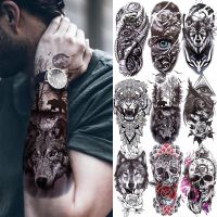 1PC Black Forest Tattoo Sticker For Men Women Tiger Wolf Death Skull Temporary  Fake Henna Skeleton King Animal Tatoo Stickers